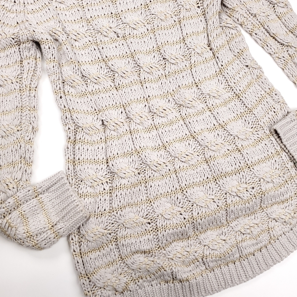 Karlie Tan Gold Striped Cable Knit Long Sweater Sz S - Picture 13 of 16